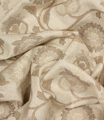 Draped Foxmere Natural fabric showing tonal embroidered flowers and flowing vine patterns in subtle neutral shades.