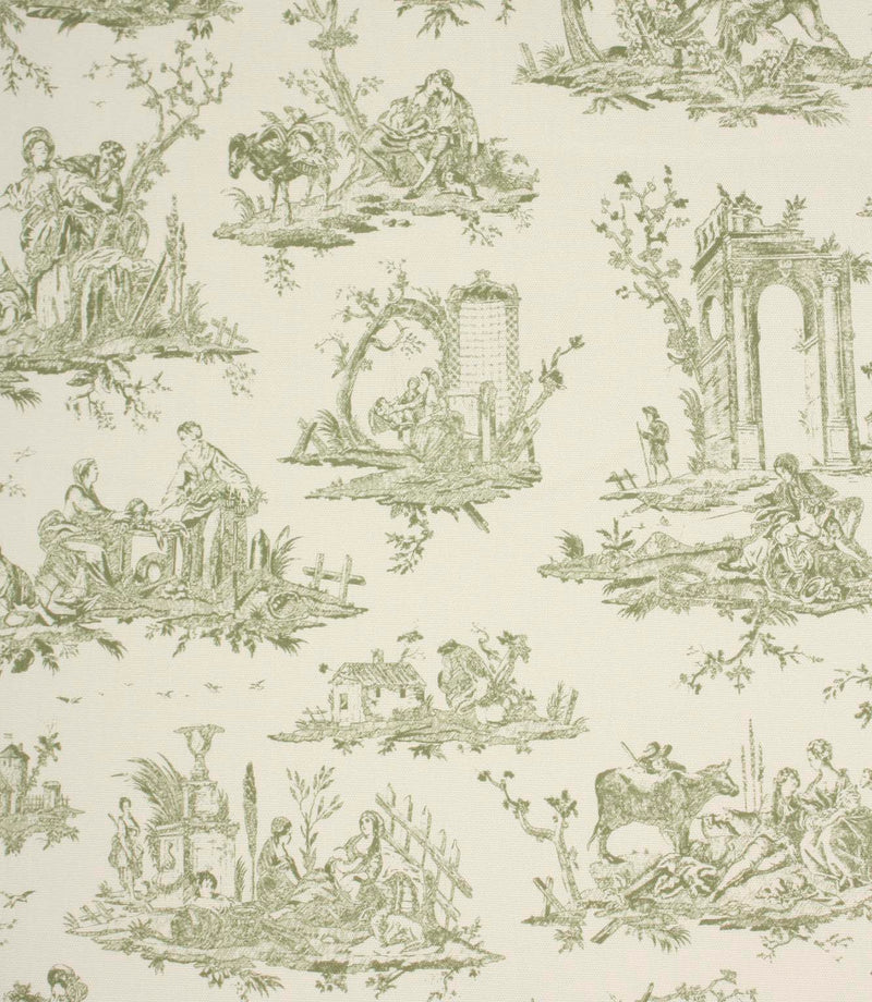 French Toile Fabric / Olive Green | Just Fabrics