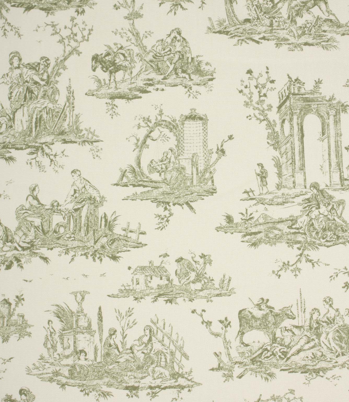 French Toile Fabric / Olive Green | Just Fabrics
