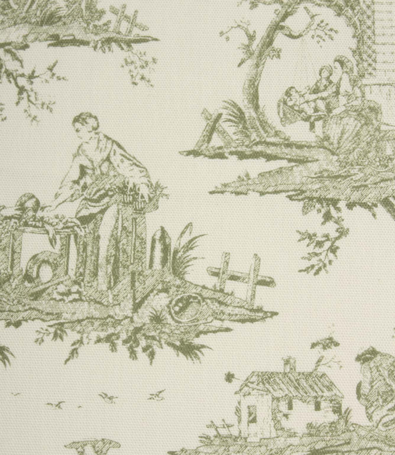 French Toile Fabric / Olive Green | Just Fabrics