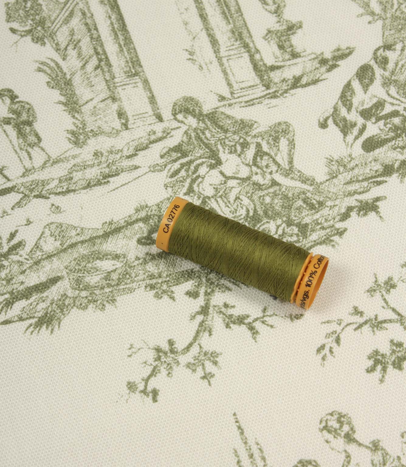 French Toile Fabric / Olive Green | Just Fabrics