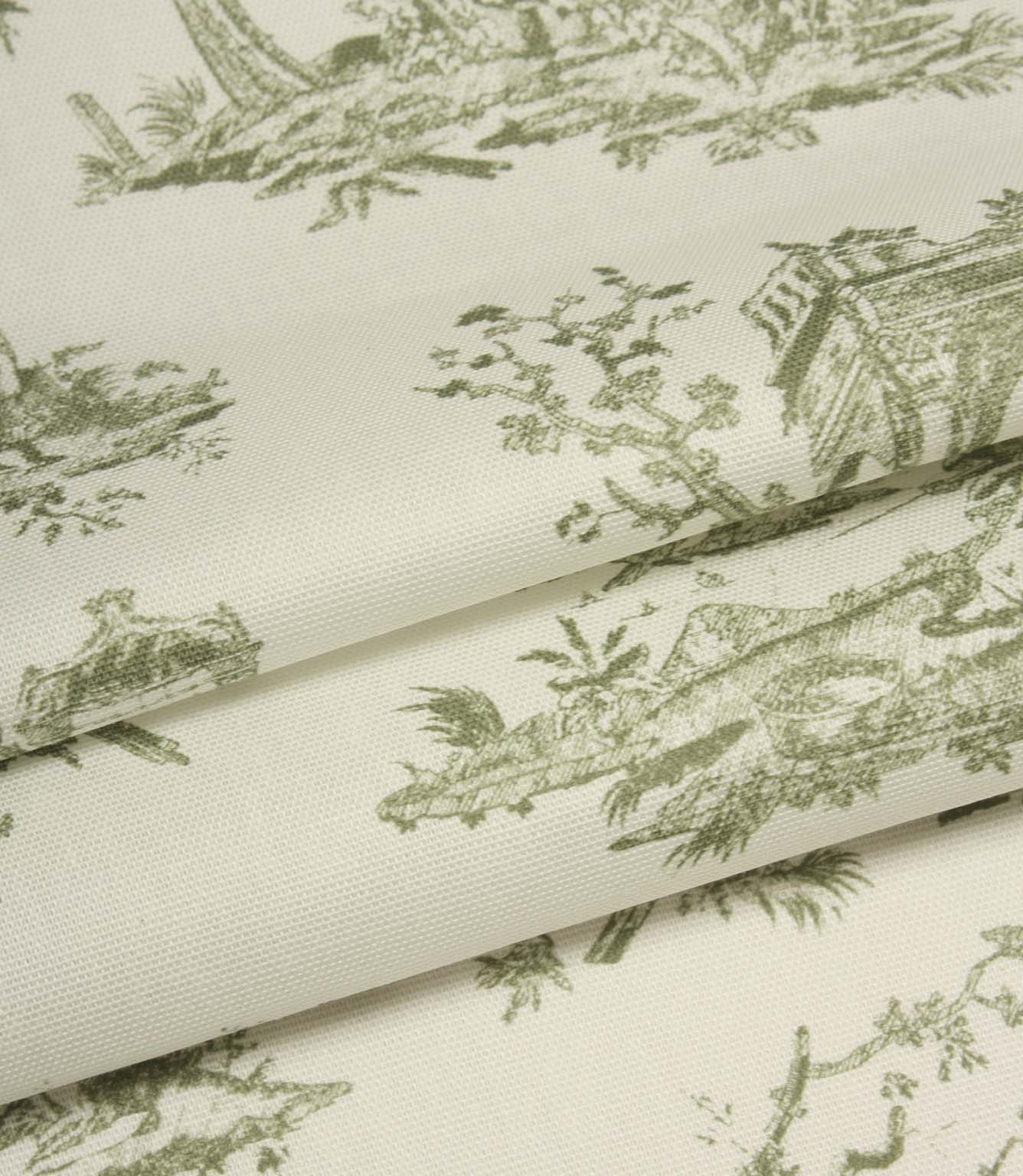 French Toile Fabric / Olive Green | Just Fabrics