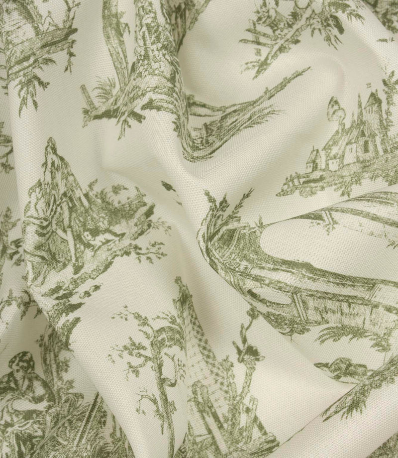French Toile Fabric / Olive Green | Just Fabrics