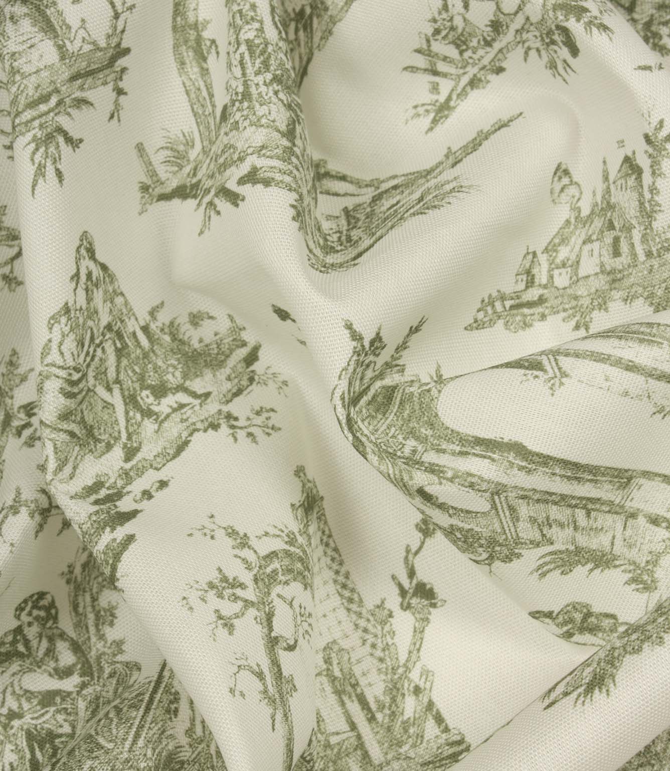 French Toile Fabric / Olive Green | Just Fabrics