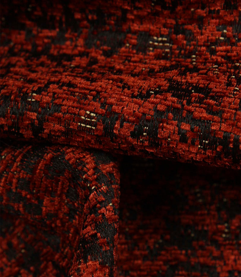 Detailed close-up of Galaxy fabric revealing the intricate weave and textured contemporary design in copper and black tones.