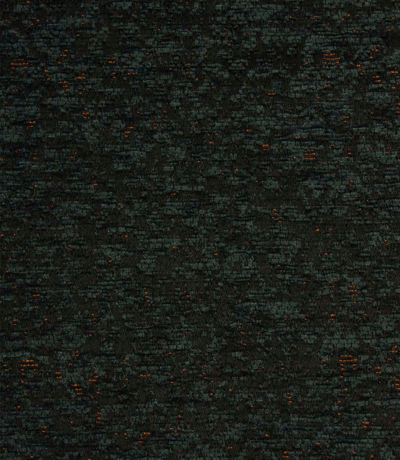 Galaxy contemporary woven fabric in emerald green and black, featuring an abstract textured design with subtle copper metallic accents.