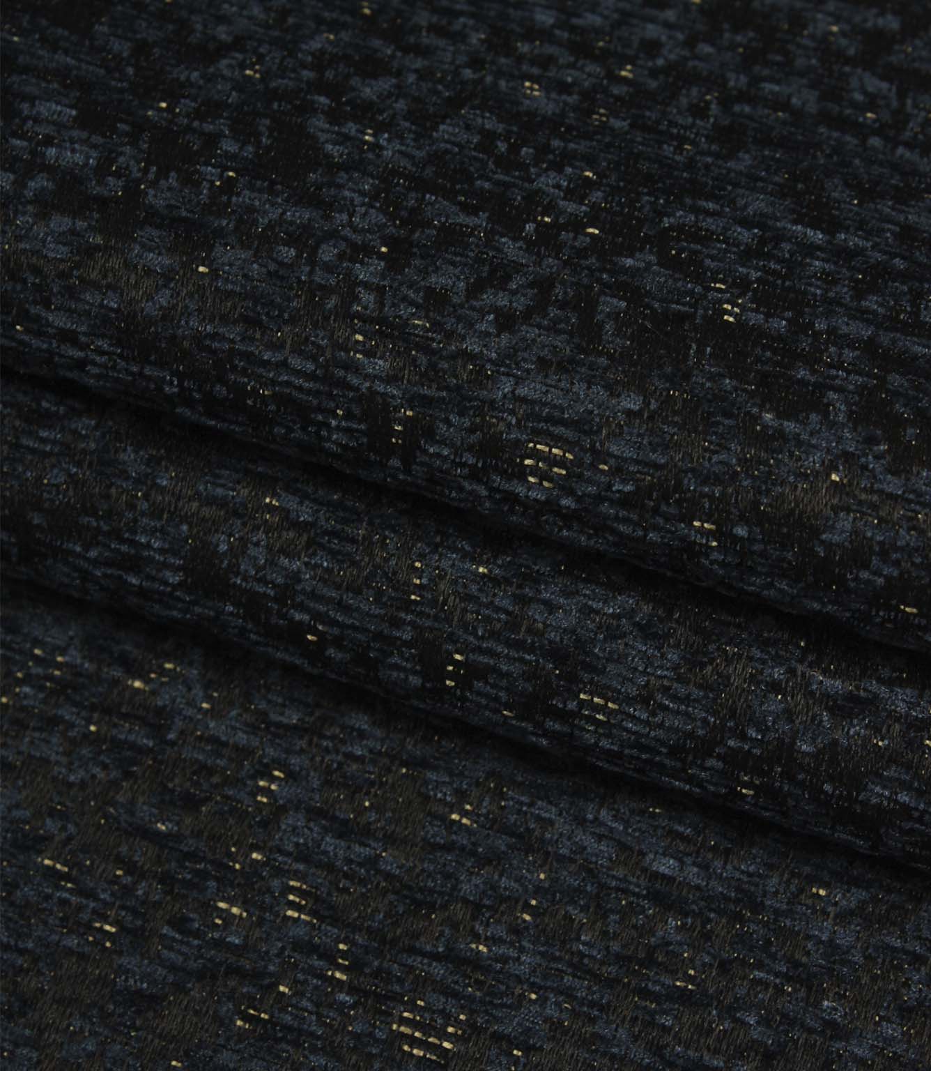 Folded Galaxy fabric in navy and black tones highlighting the depth, texture and contemporary woven design.