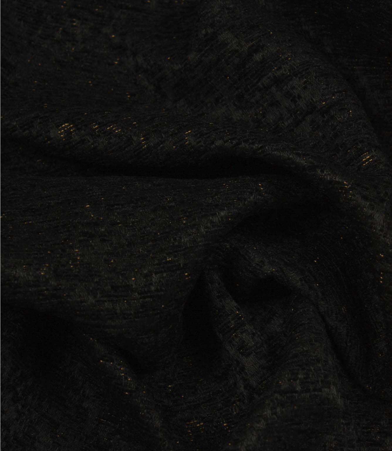 Draped Galaxy noir fabric highlighting its soft texture, elegant movement and understated metallic accents.