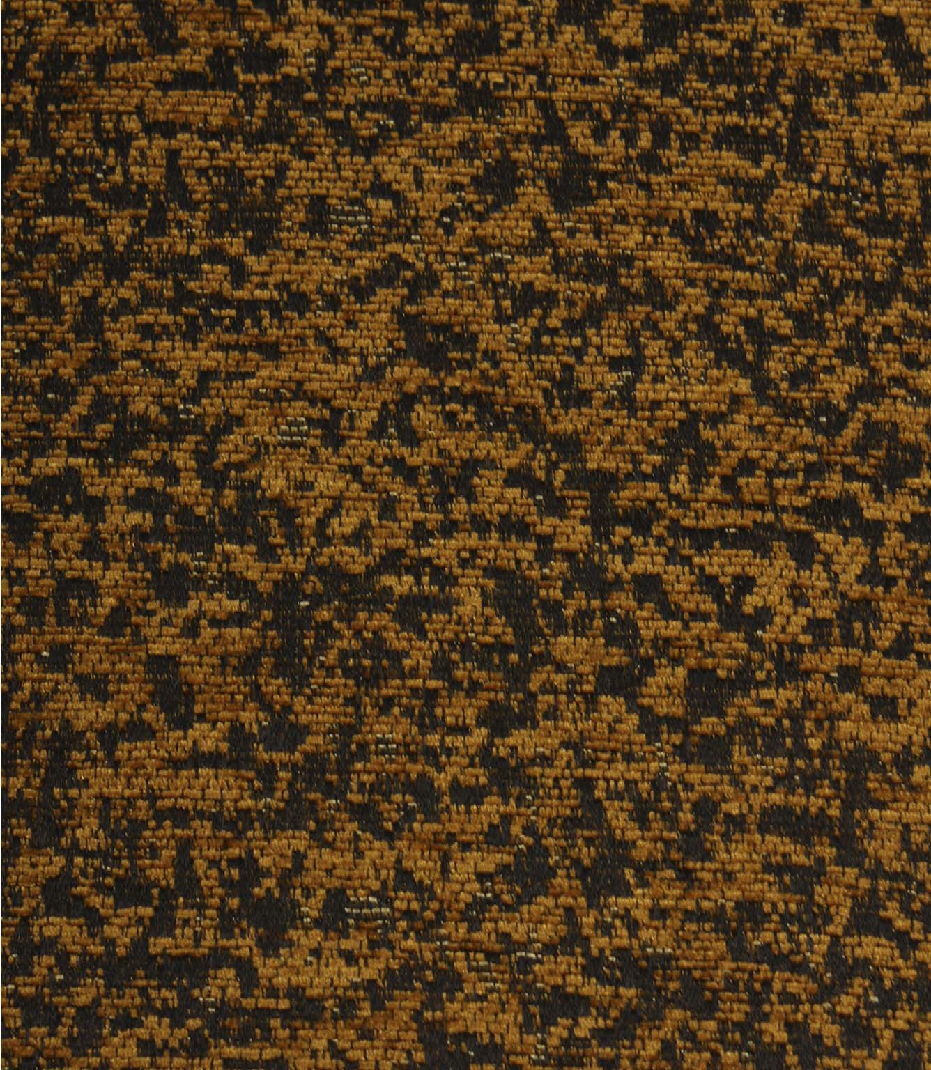 Galaxy contemporary woven fabric in ochre and black, featuring an abstract textured pattern with subtle metallic accents.