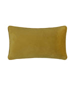 Reverse of the Halloween Pawty velvet cushion in plain mustard yellow, showing the rectangular shape and piped edge on a white background.