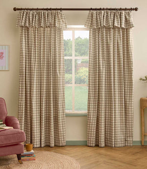 Harriet Gingham Printed Blackout Curtains Natural