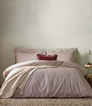 Hebden Stripe Beetroot 100% Cotton Duvet Cover Set
