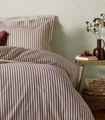 Hebden Stripe Beetroot 100% Cotton Duvet Cover Set