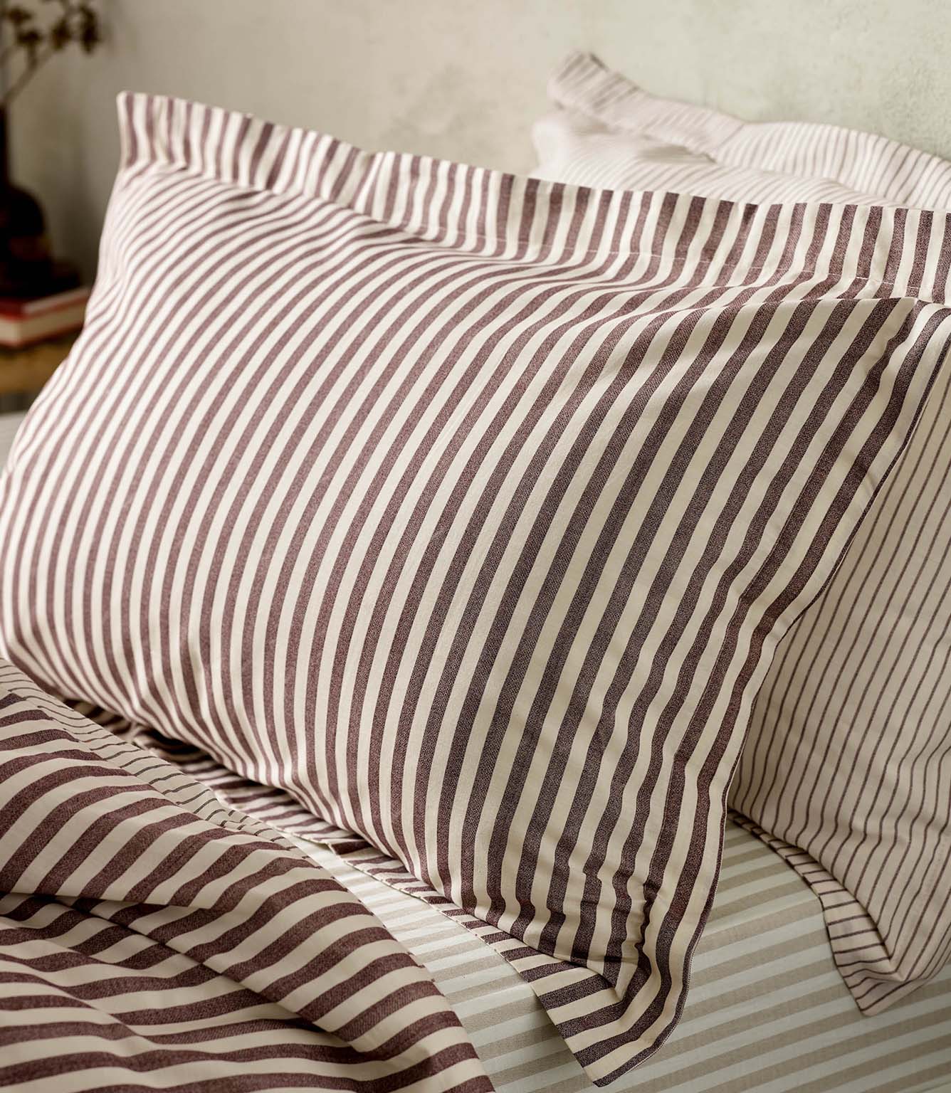 Hebden Stripe Beetroot 100% Cotton Duvet Cover Set