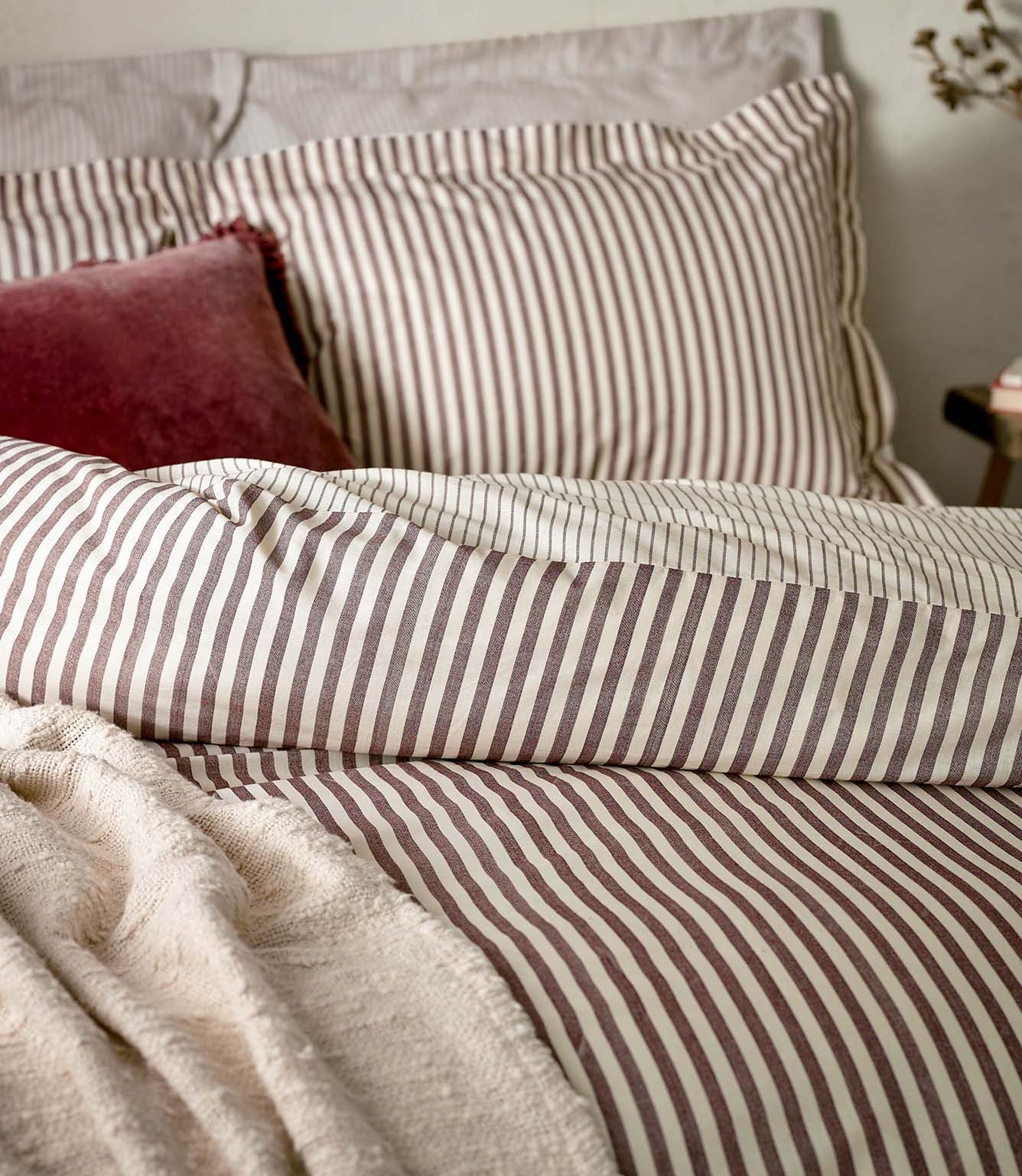 Hebden Stripe Beetroot 100% Cotton Duvet Cover Set