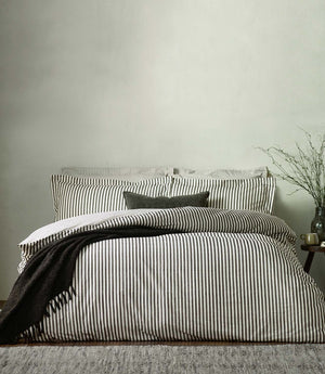 Hebden Stripe Black 100% Cotton Duvet Cover Set