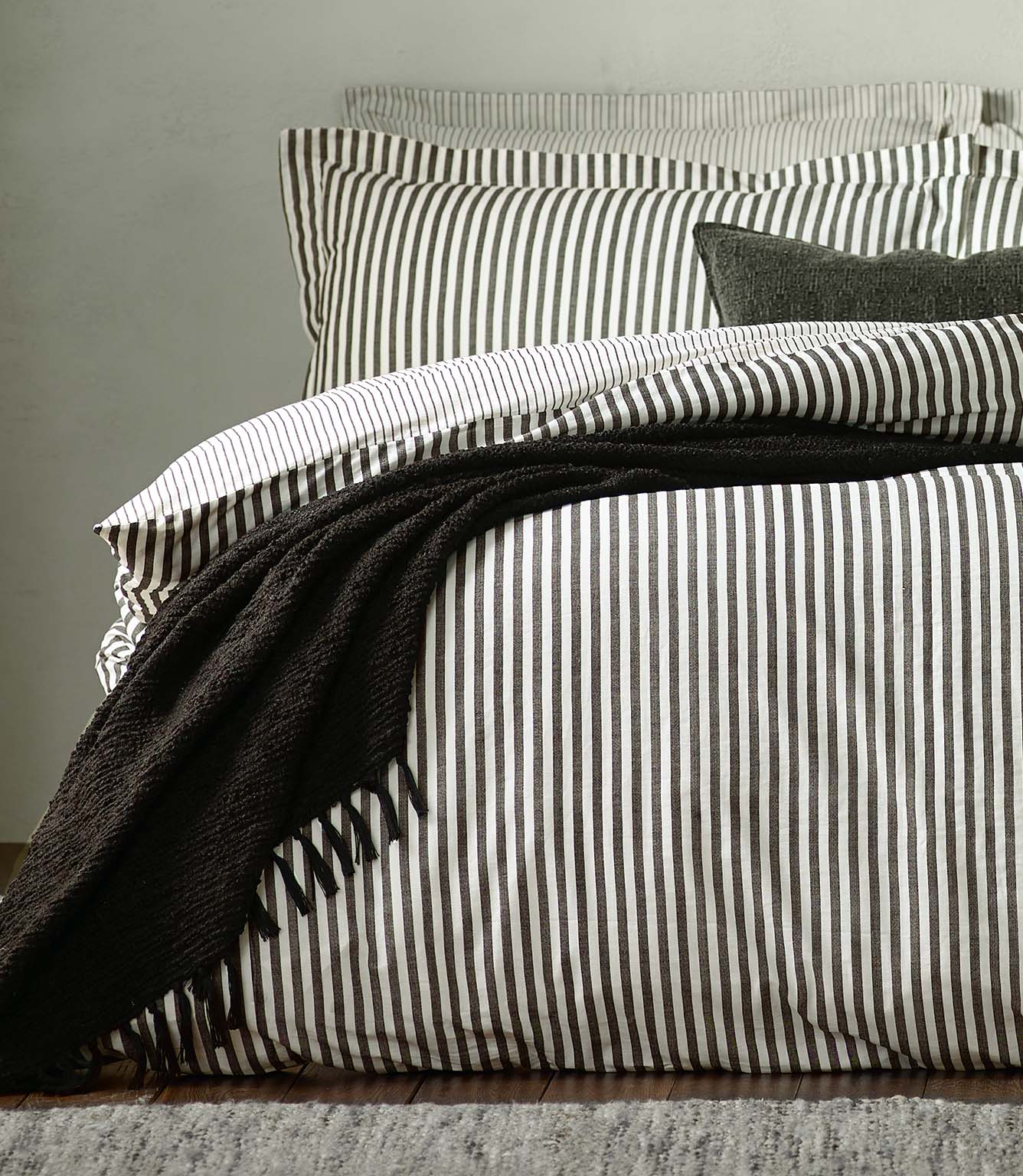 Hebden Stripe Black 100% Cotton Duvet Cover Set