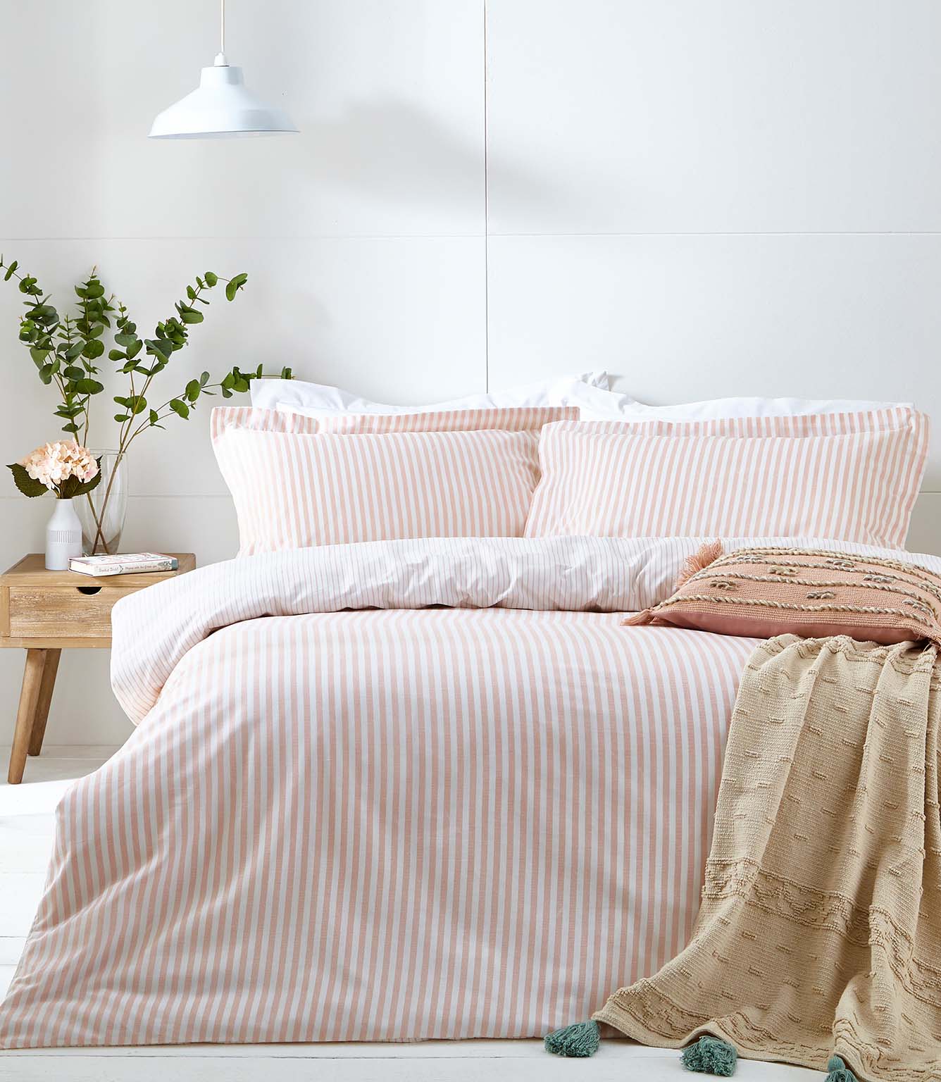 Hebden Stripe Blush 100% Cotton Duvet Cover Set