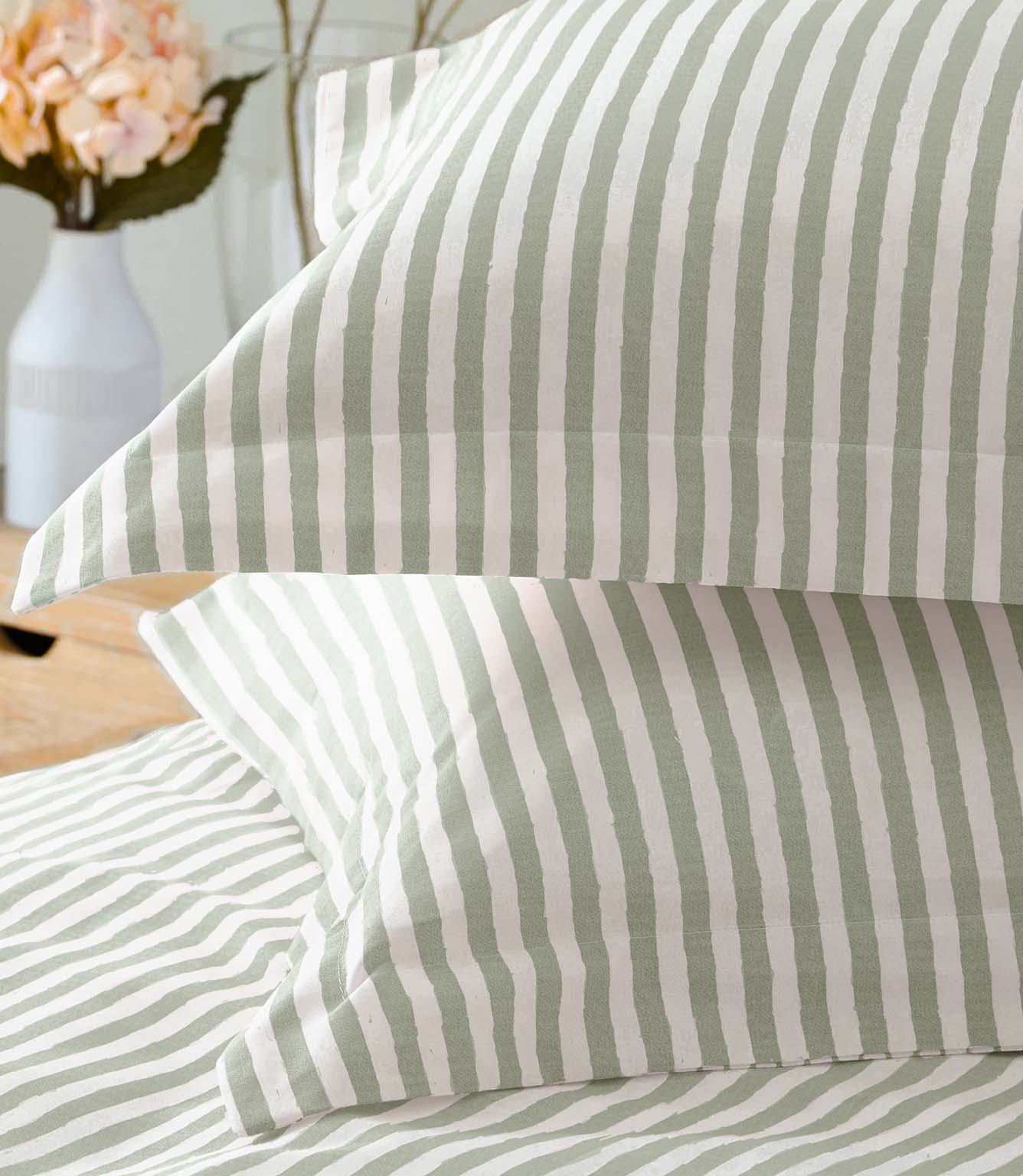 Hebden Stripe Eucalyptus 100% Cotton Duvet Cover Set
