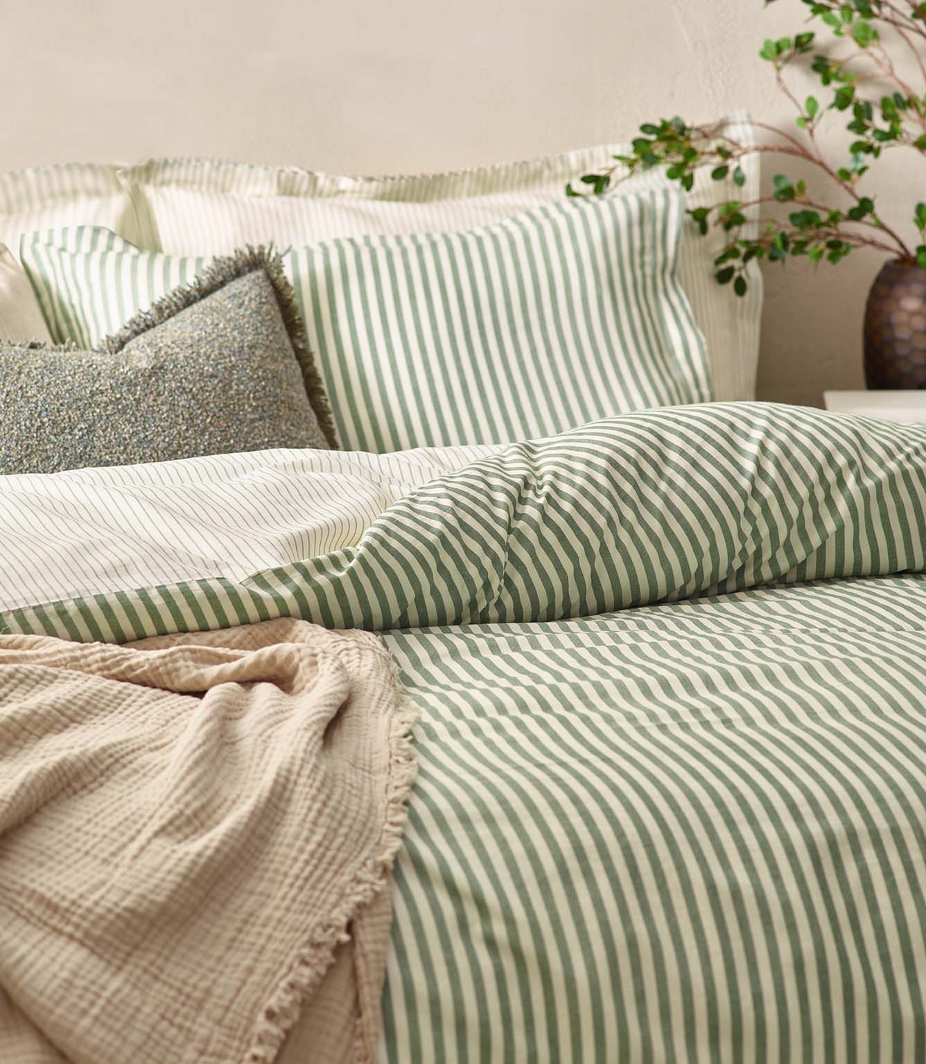Hebden Stripe Forest 100% Cotton Duvet Cover Set