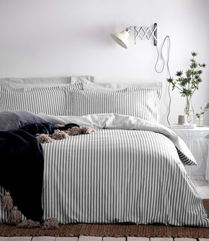Hebden Stripe Grey 100% Cotton Duvet Cover Set