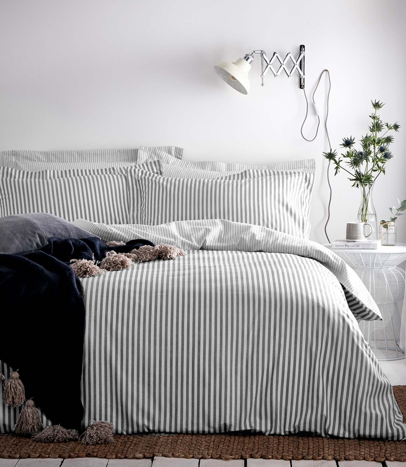 Hebden Stripe Grey 100% Cotton Duvet Cover Set