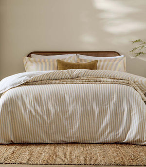 Hebden Stripe Honey Yellow 100% Cotton Duvet Cover Set