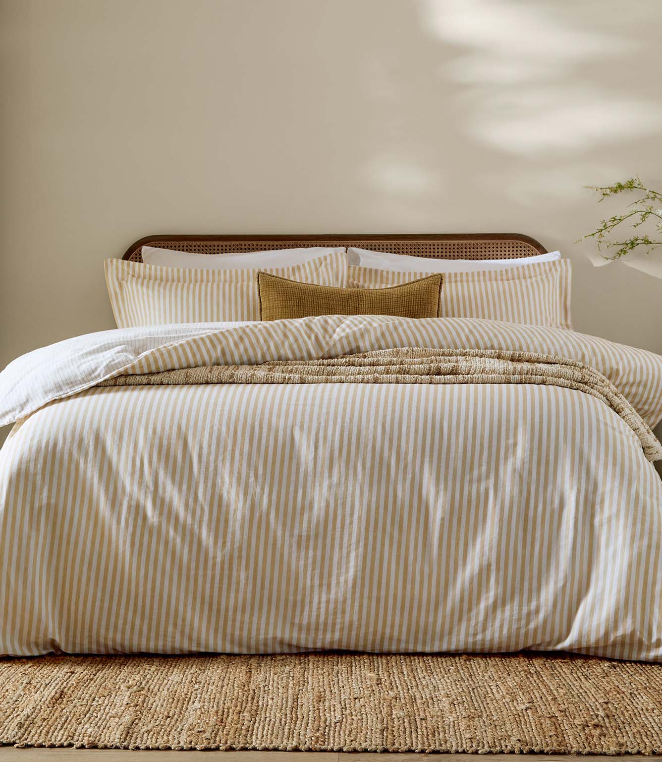 Hebden Stripe Honey Yellow 100% Cotton Duvet Cover Set