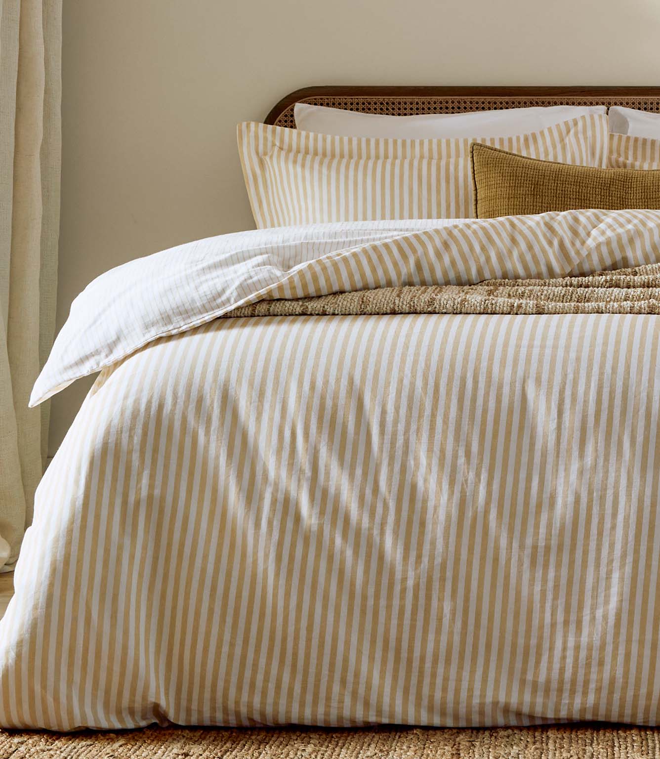 Hebden Stripe Honey Yellow 100% Cotton Duvet Cover Set