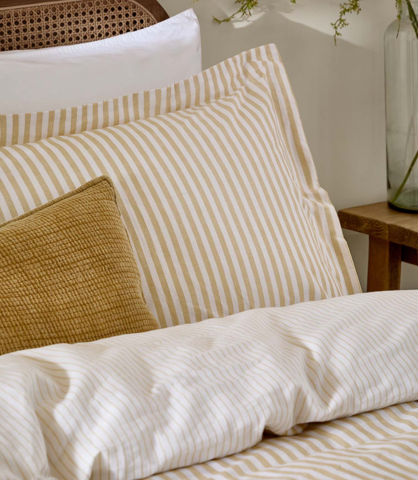 Hebden Stripe Honey Yellow 100% Cotton Duvet Cover Set