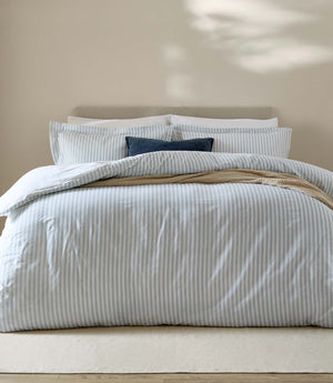 Hebden Stripe Mineral Blue 100% Cotton Duvet Cover Set