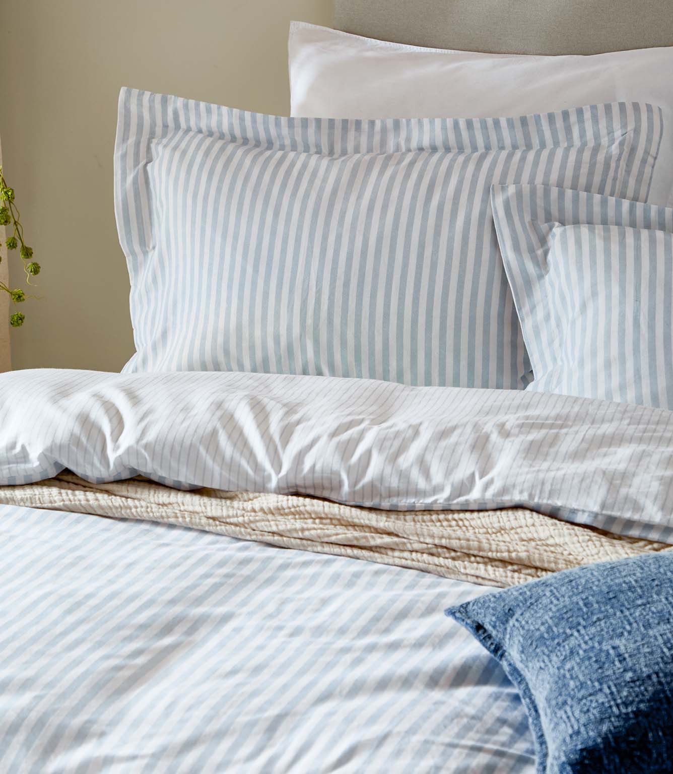 Hebden Stripe Mineral Blue 100% Cotton Duvet Cover Set