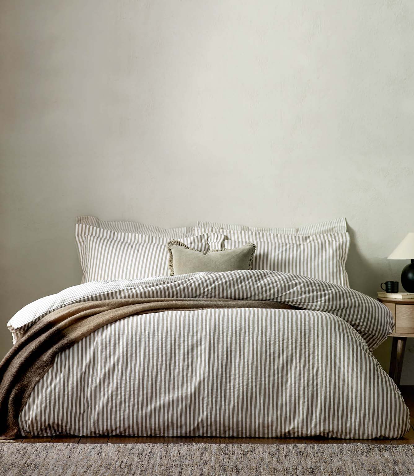 Hebden Stripe Mole 100% Cotton Duvet Cover Set