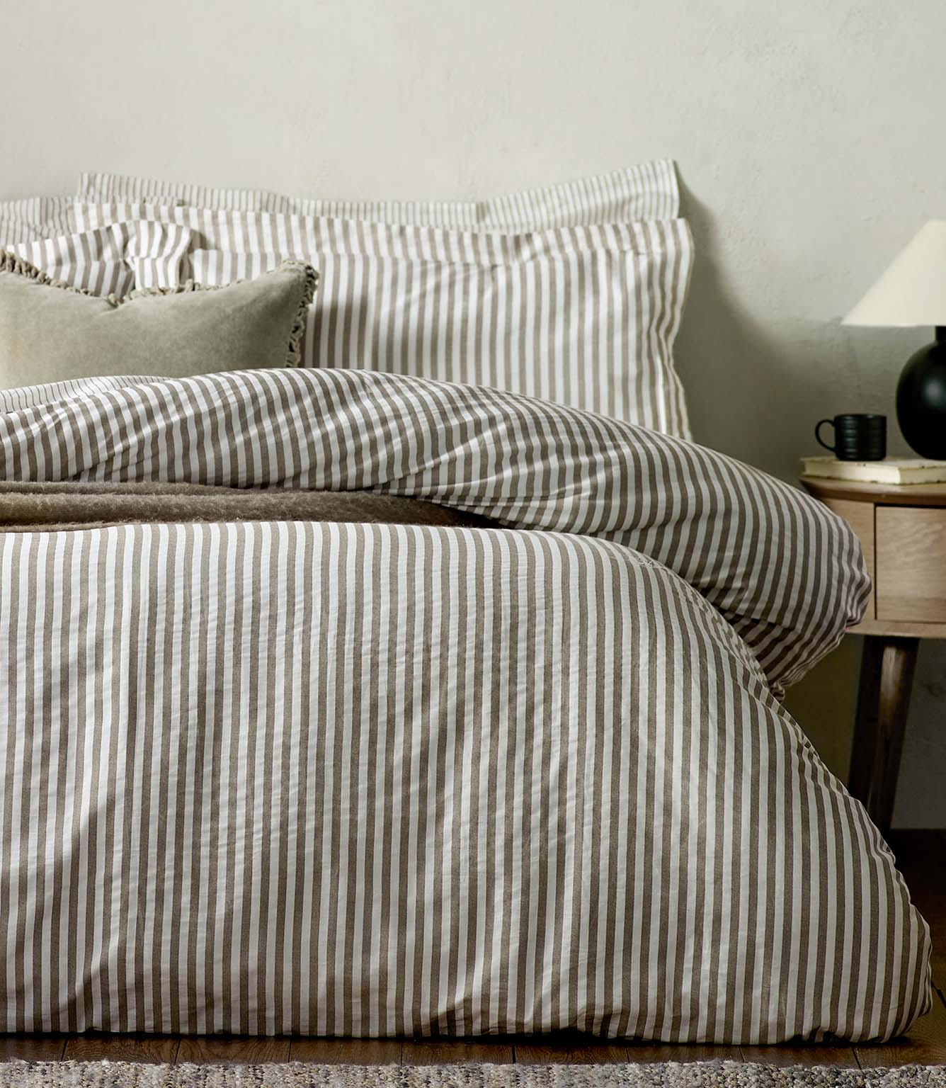 Hebden Stripe Mole 100% Cotton Duvet Cover Set