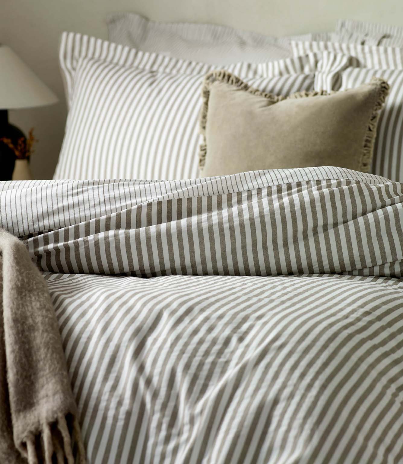 Hebden Stripe Mole 100% Cotton Duvet Cover Set
