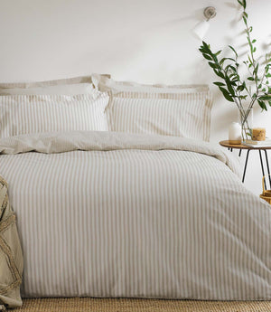 Hebden Stripe Natural 100% Cotton Duvet Cover Set