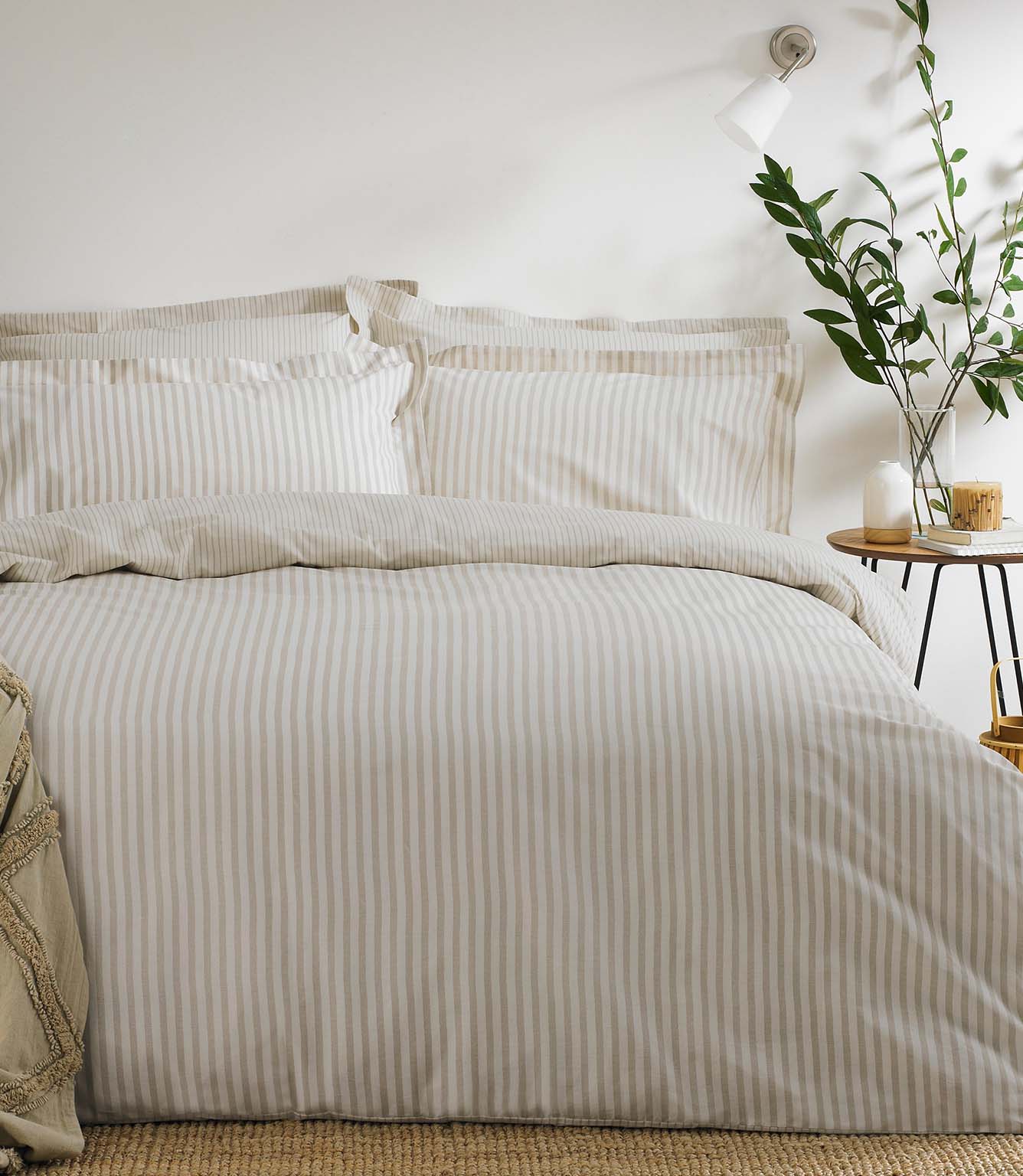Hebden Stripe Natural 100% Cotton Duvet Cover Set