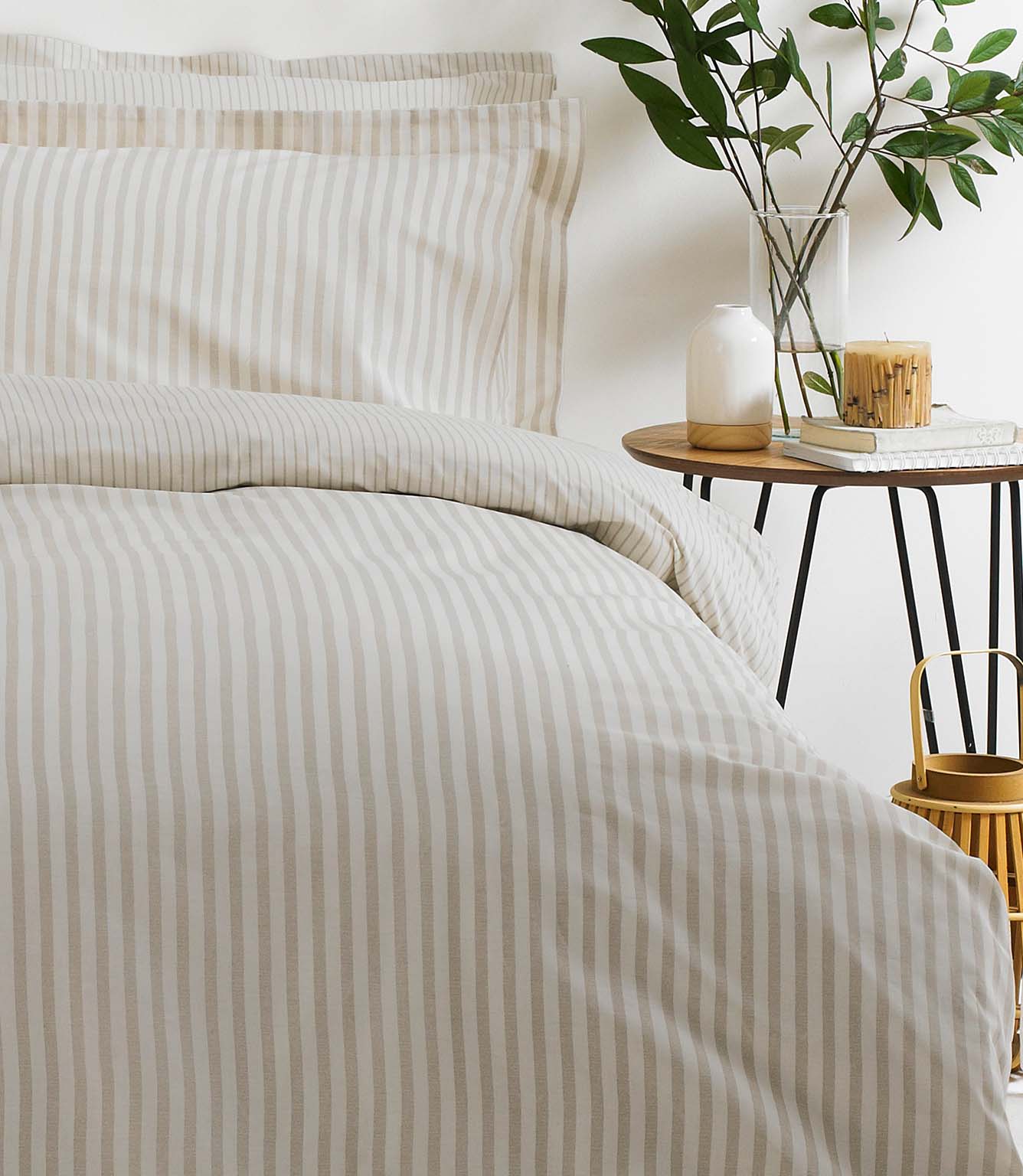 Hebden Stripe Natural 100% Cotton Duvet Cover Set