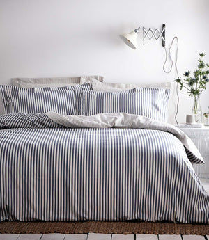 Hebden Stripe Navy 100% Cotton Duvet Cover Set