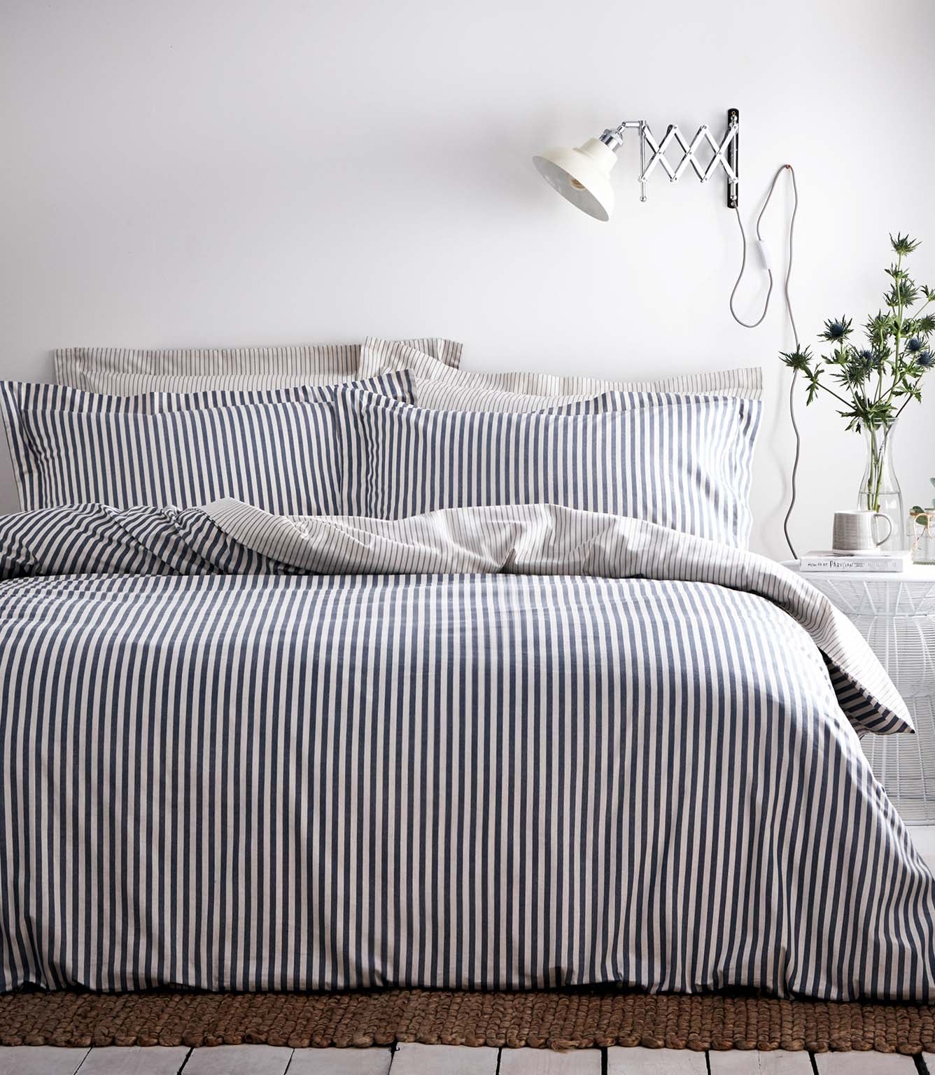 Hebden Stripe Navy 100% Cotton Duvet Cover Set
