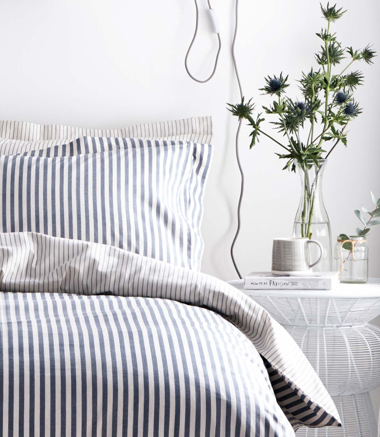Hebden Stripe Navy 100% Cotton Duvet Cover Set