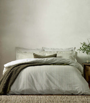 Hebden Stripe Olive 100% Cotton Duvet Cover Set