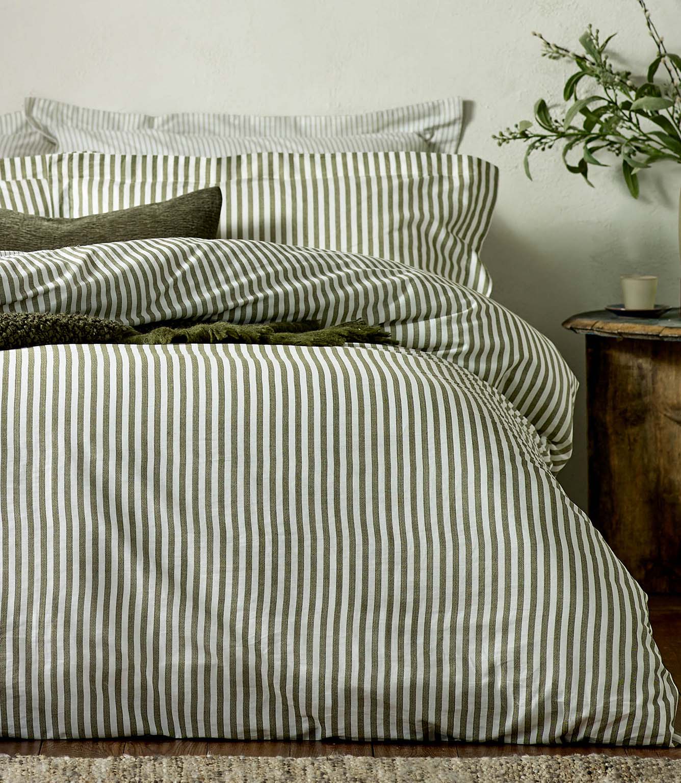 Hebden Stripe Olive 100% Cotton Duvet Cover Set