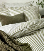 Hebden Stripe Olive 100% Cotton Duvet Cover Set