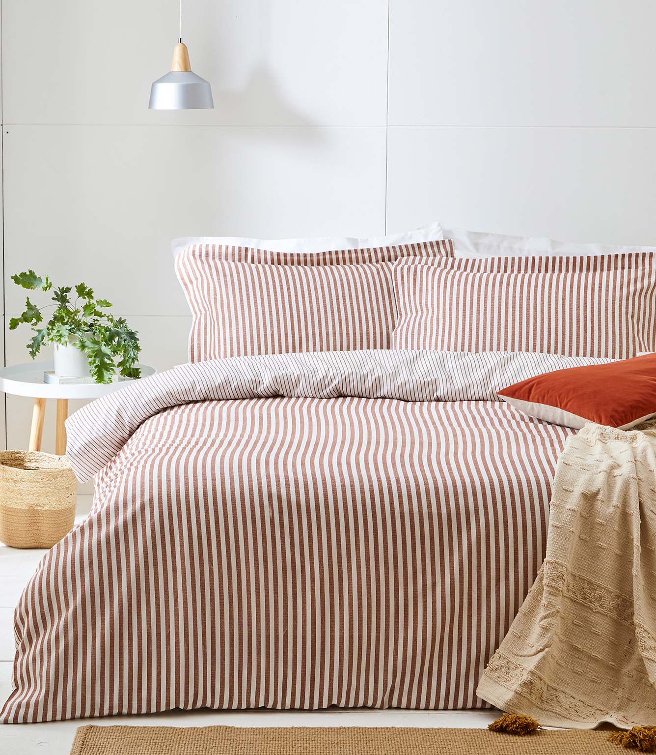 Hebden Stripe Pecan 100% Cotton Duvet Cover Set