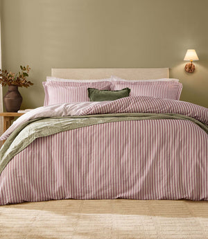 Hebden Stripe Rosewood 100% Cotton Duvet Cover Set