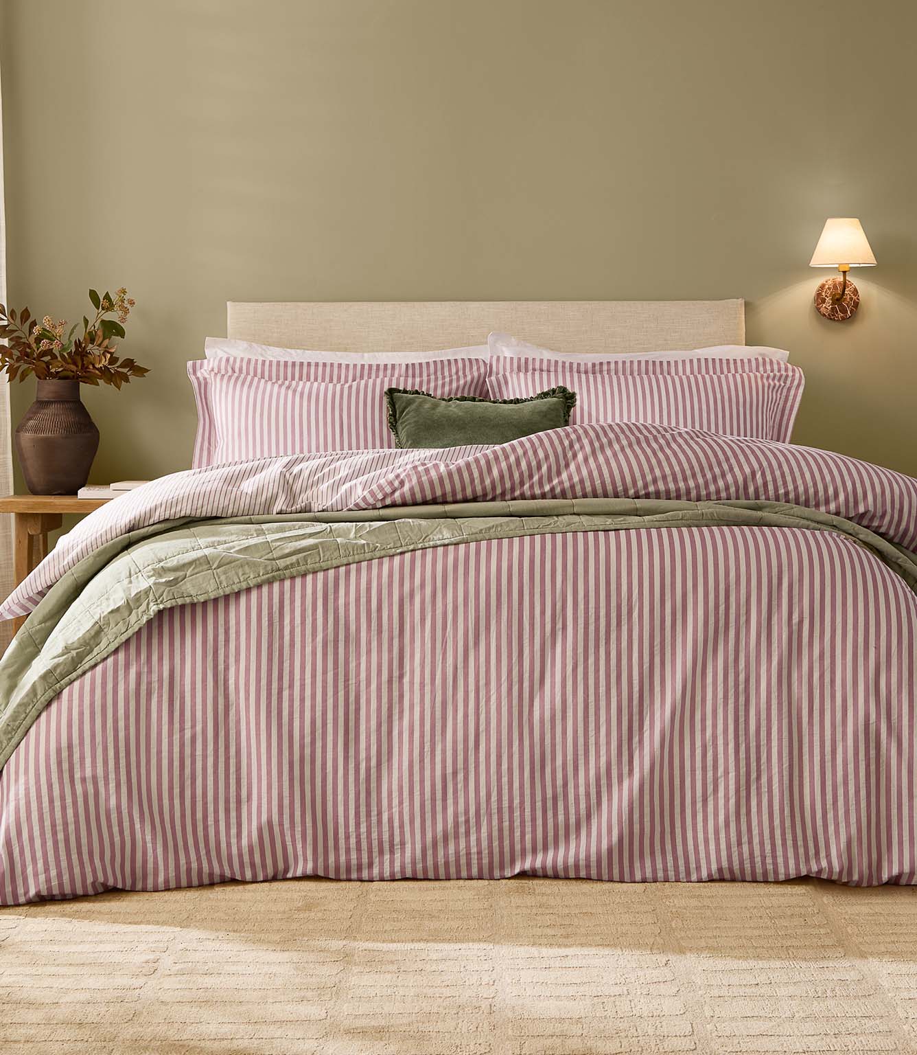 Hebden Stripe Rosewood 100% Cotton Duvet Cover Set