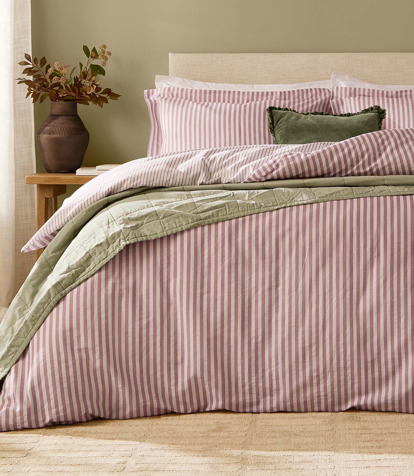 Hebden Stripe Rosewood 100% Cotton Duvet Cover Set