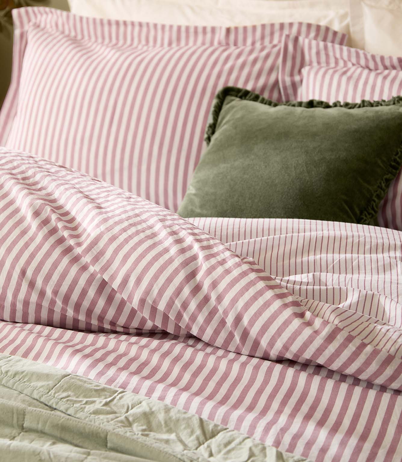 Hebden Stripe Rosewood 100% Cotton Duvet Cover Set
