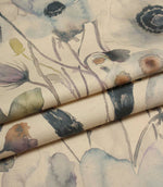 Folded Hibberia Crocus floral cotton fabric showcasing the watercolour botanical design and quality printed finish.